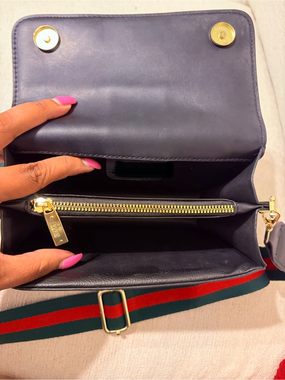 Black Supreme Canvas Crossbody with Green-Red Web Stripe - Picture 2 of 2